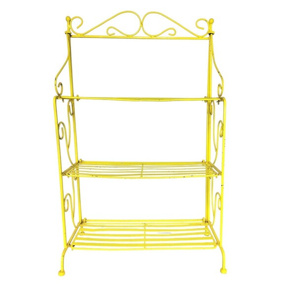 VTG 30s 40s Scroll Wrought Iron Three Shelf Patio Folding Bookcase Plant Stand - Picture 12 of 13